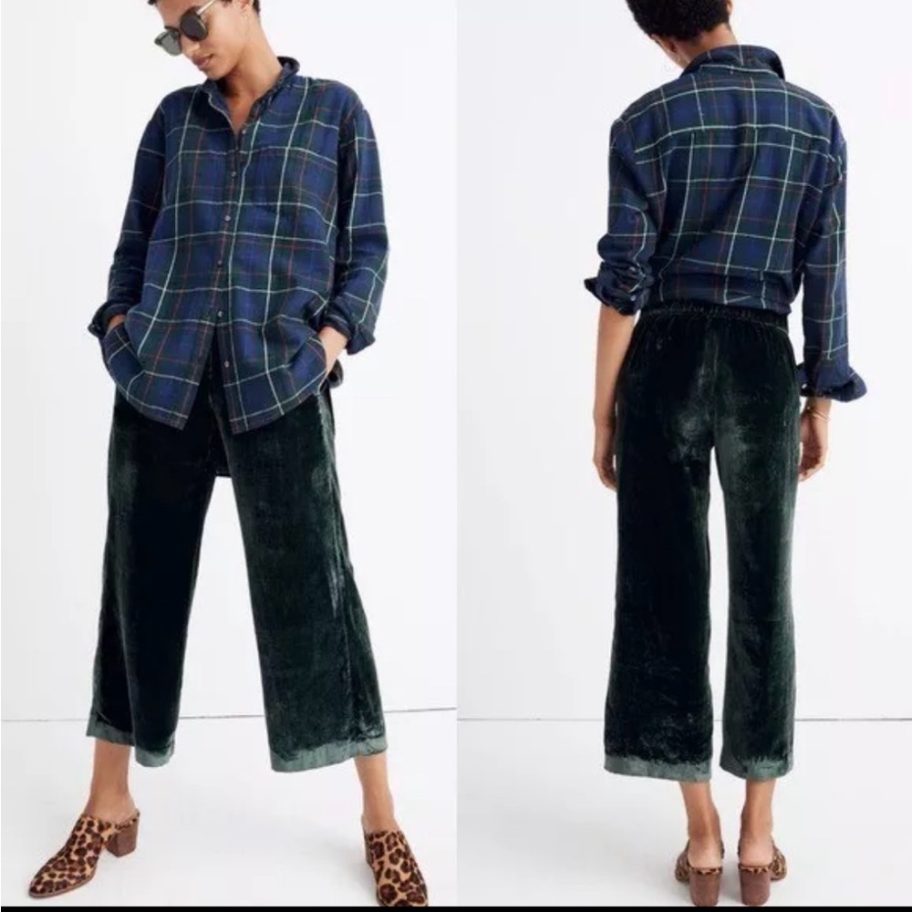 Madewell Women’s Velvet Deep Green Wide Leg Pants size L